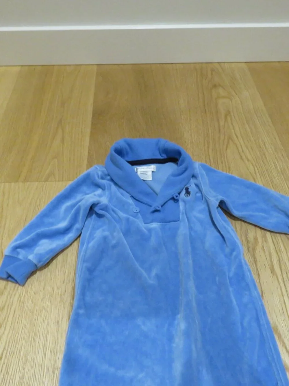 RALPH LAUREN Shawl Collar Baby Velour Footed Coverall Blue 6 Months Warm Winter